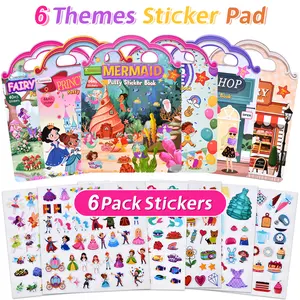 Cosomia 6 Reusable Toddler Sticker Books Suitable for Children Ages 3-6, Jelly Sticker Books for Air Travel and Car Road Trips, Keeping Children Ages 3-6 Entertained with Quiet Activities, Screen-Free Fun packs toy time story girl moments coloring