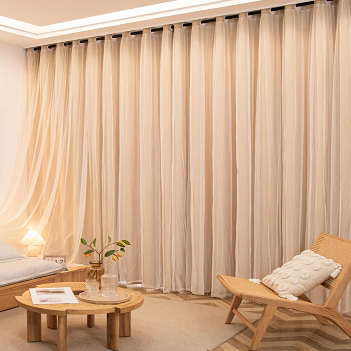 Double Layer Curtain, 1 Count Solid Color Lace Curtain, Polyester Privacy Curtain, Privacy Grommet Curtains, Window Curtain, Window Drapes for Home Living Room Bedroom, Home Decor, Room Decor, Home Decoration Curtain