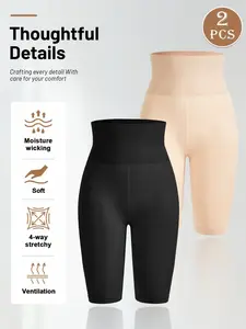 2 Packs Women's High Waist Mid-Thigh Shapewear Shorts Tummy Control Butt Lifting Thigh Slimmer 360° Compression Seamless Smooth Stretchy Anti-Chafing Moisture Wicking Under Dress Daily Wear Body Shaper