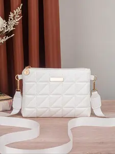 Fashionable Solid Color Quilted Design Crossbody Clutch Purse, Lightweight Zipper Trendy Shoulder Bag, Casual Versatile PU Leather Bag for Daily Use, Quilted Purse Bags, Adjustable Strap Purse, Handbag Crossbody Bag