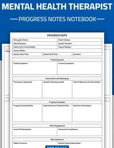 Mental Health Therapist Progress Notes Notebook: Note-Taking Sheets for Therapists | Therapy Session Progress Record Book | 2 Pages Progress Note Template | 50 Templates Paperback – December 26, 2024