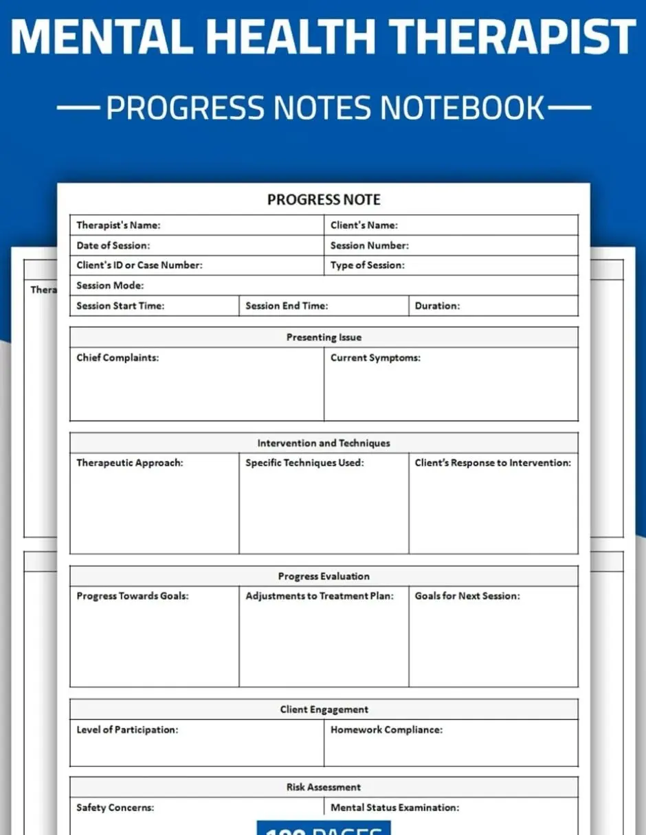 Mental Health Therapist Progress Notes Notebook: Note-Taking Sheets for Therapists | Therapy Session Progress Record Book | 2 Pages Progress Note Template | 50 Templates Paperback – December 26, 2024