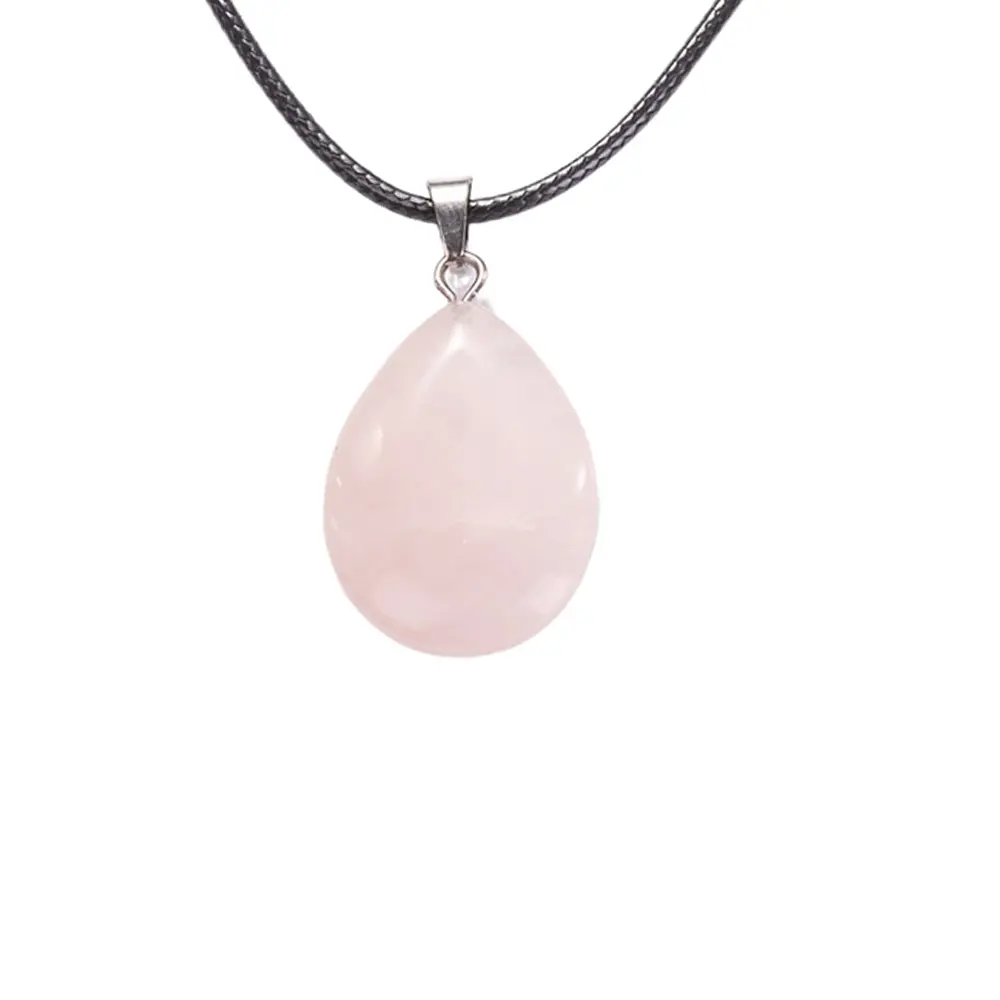 Rose Quartz Gemstone Necklace with Natural Crystal Pendant and Leather Cord