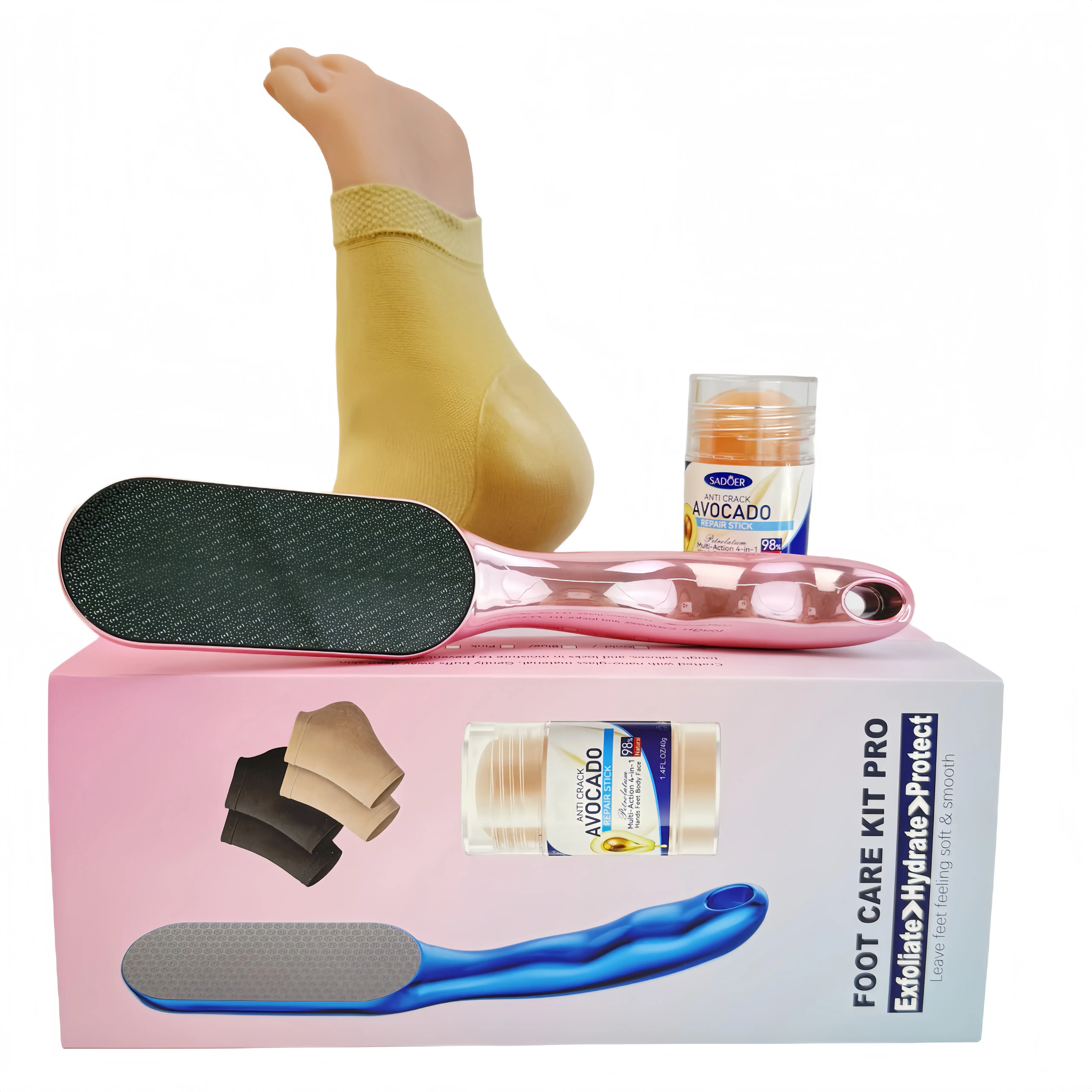 Professional Pedicure Kit with Nano Glass Files, 2 Pairs Moisturizing Socks, Chap Stick – Deep Repair for Dry Cracked Heels, Dead Skin & Callus Removal, Waterproof Easy-Clean Exfoliator Handle, Soft Results in Minutes callus remover for feet