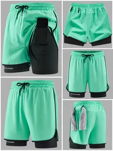 Men's Professional Training Shorts, Anti-Slip Phone Pocket, Summer Elastic Fitness Shorts, Two-Piece Sports Running Quick-Dry Pants, Solid Sports Shorts, Workout Impact Shorts