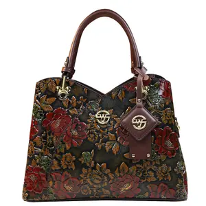 Women's Retro 3D Embossed Peony Flower Satchel Purse - Large Capacity, Multi-Pocket Top Handle Bag with Detachable Crossbody Strap for Daily Work, Shopping, Gifts for Women