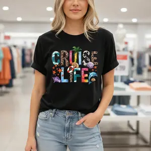 Women‘s “CRUISE LIFE” Graphic T-Shirt | Ocean Elements Design, Cotton Short Sleeve Casual Tee, Summer Vacation Top