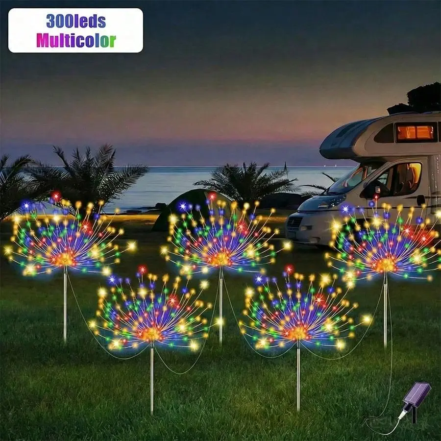 5pcs of 300 LED Outdoor Solar Fireworks Lights,Solar Starburst Garden Flower Light,8 Lighting Modes for Yard Trail Cottage Decor
