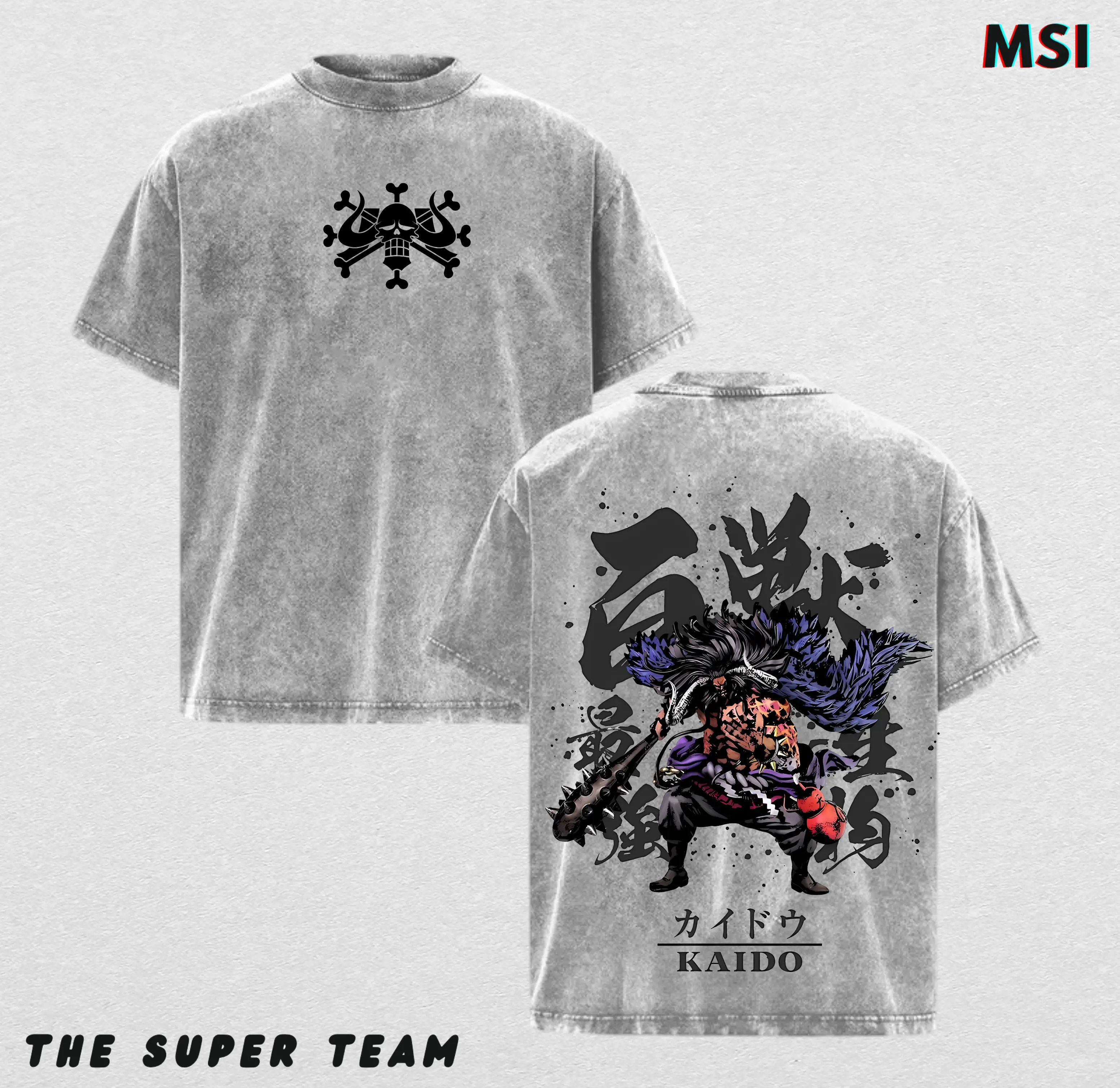 Kaido OP T-Shirt – The Strongest Creature Vintage Oversized Washed Heavy Cotton Anime Graphic Tee, Double-Sided Yonko Streetwear Gift for Fans