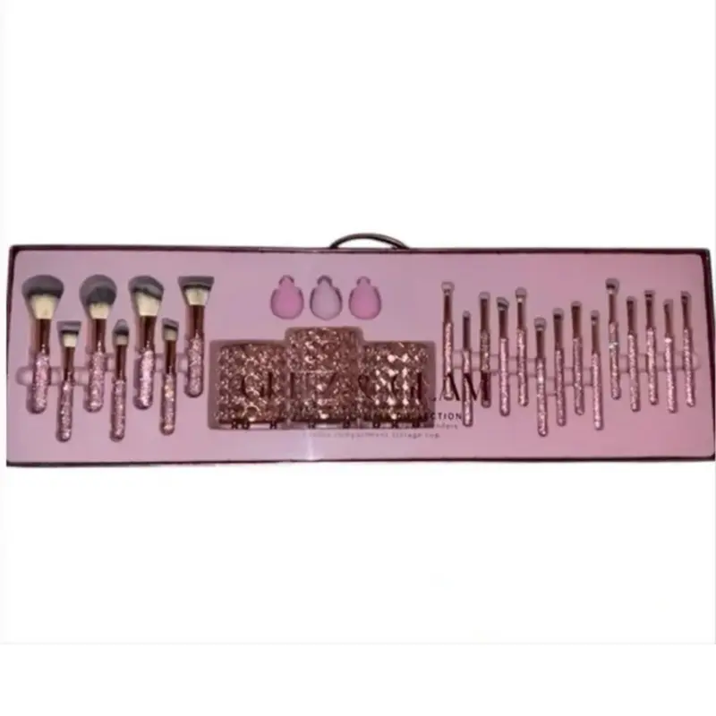 25-Piece Glitz & Glam Cosmetic Makeup Brush Full Kit, Essential Variety Set with Storage Cup