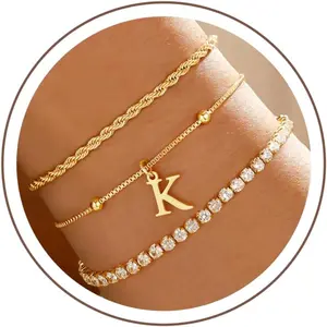 Mothers Day Gifts for Mom Daughter - Dainty Gold Bracelets for Women Personalized Gold/Silver Initial Bracelet Stack Stackable Rope Box Chain Tennis Bracelets for Girls Jewelry Set