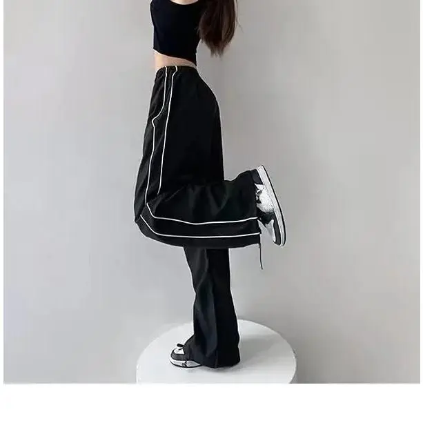 New styleY2K vintage Baggy Cargo Pants for Drawstring Elastic Low Waist Parachute Pants Sweatpants Loose Hippie Pant Trousers