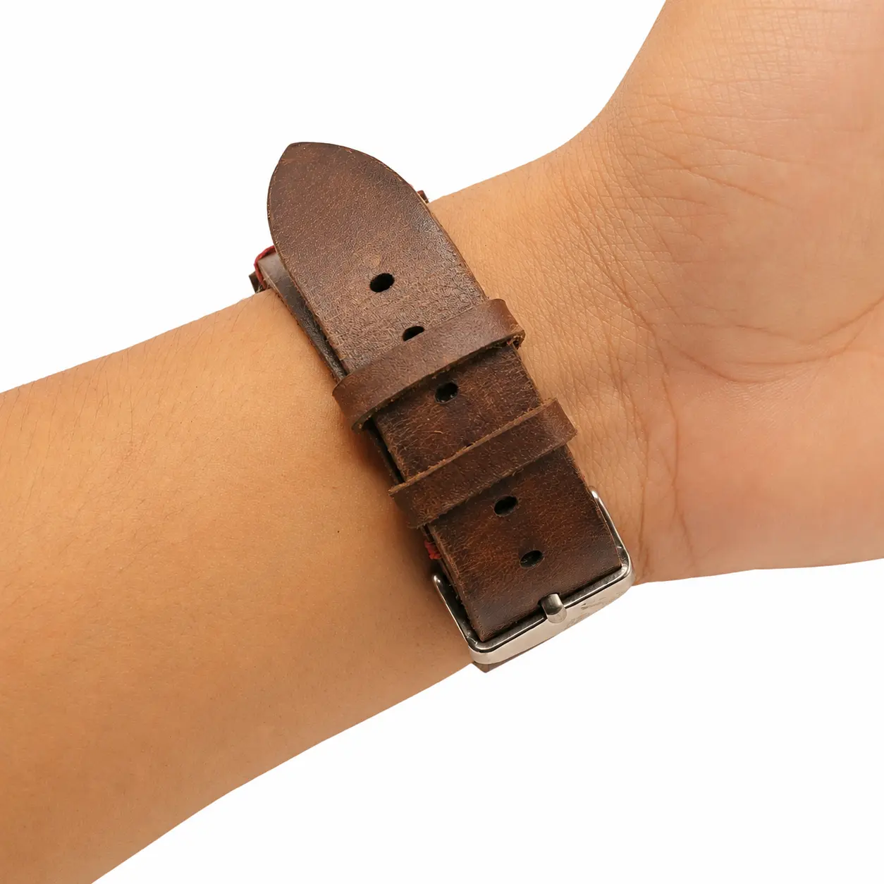 ROYAL Premium Genuine Leather Watch Strap Brown with Red Stitch – Durable Replacement Watch Band for Men & Women