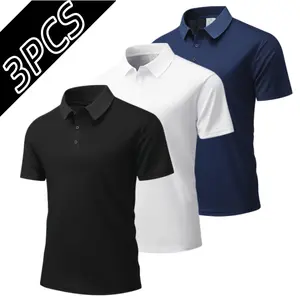 3-Pack Men’s Solid Color Short Sleeve Polo Shirts, Summer Breathable Skin-Friendly Wrinkle-Resistant Fabric, Turn-Down Collar Single-Breasted Design, Slim Fit Doesn’t Feel Restrictive, Versatile Top for Business Commuting and Casual Wear