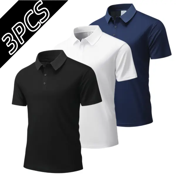 3-Pack Men’s Solid Color Short Sleeve Polo Shirts, Summer Breathable Skin-Friendly Wrinkle-Resistant Fabric, Turn-Down Collar Single-Breasted Design, Slim Fit Doesn’t Feel Restrictive, Versatile Top for Business Commuting and Casual Wear