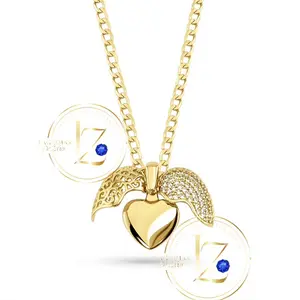 COD2014  Open Heart Pendant Cuban Necklace with Wing Detail Gold Tone Fashion Jewelry for Women