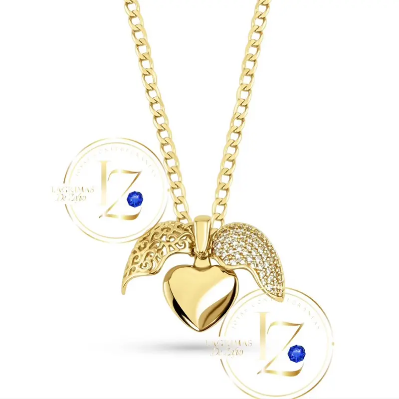 COD2014 Open Heart Pendant Cuban Necklace with Wing Detail Gold Tone Fashion Jewelry for Women