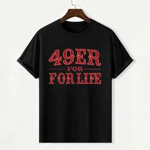 Men's 49er for Life Logo Hooded Sweatshirt - Fan Apparel with Red & White Lettering, Warm Kangaroo Pocket Hoodie, Casual Winter Pullover for Events & Casual Attire (Machine Washable)