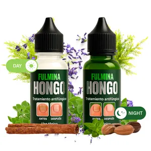 Viral Duo Fulmina Hongo (DAY & NIGHT) Nail Oil 15ml Each – Powerful Natural Anti Fungul Formula with Tea Tree, Oregano, Thyme, Lavender, Jojoba Oil – Real Botanicals Inside – Deep Nail & Cuticle Care