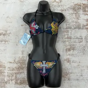 Skull Bikini Set Y2K Tattoo 2000s Vintage NWT NEW with Cross and Snake Design