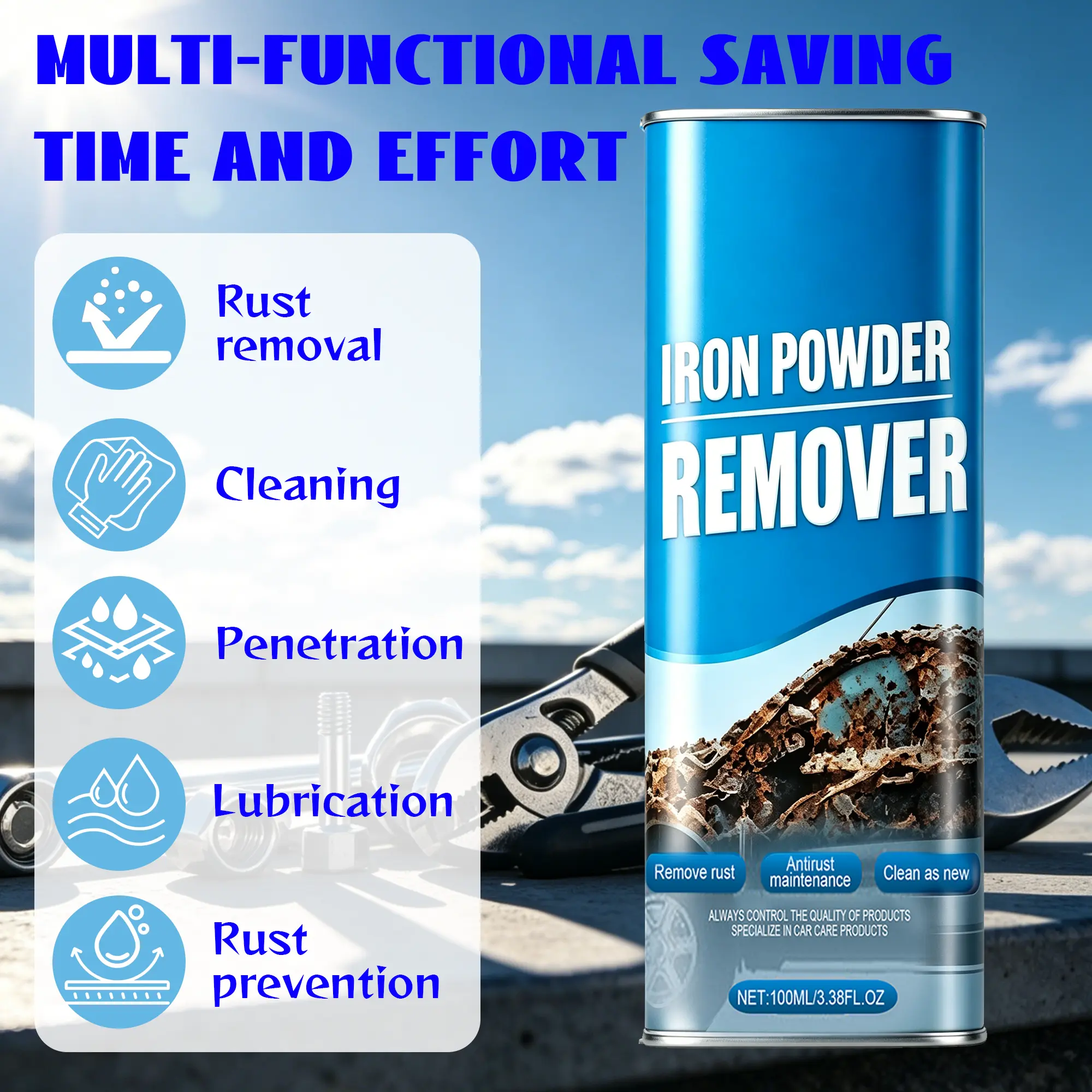 Automotive Rust Remover Spray (100ML) - Fast-Acting Iron & Rust Cleaner for Wheels, Rims, Metal Surfaces - Car Detailing Products, Detailing Products Chemicals - Safe on Most Automotive Finishes, Cars, Motorcycles