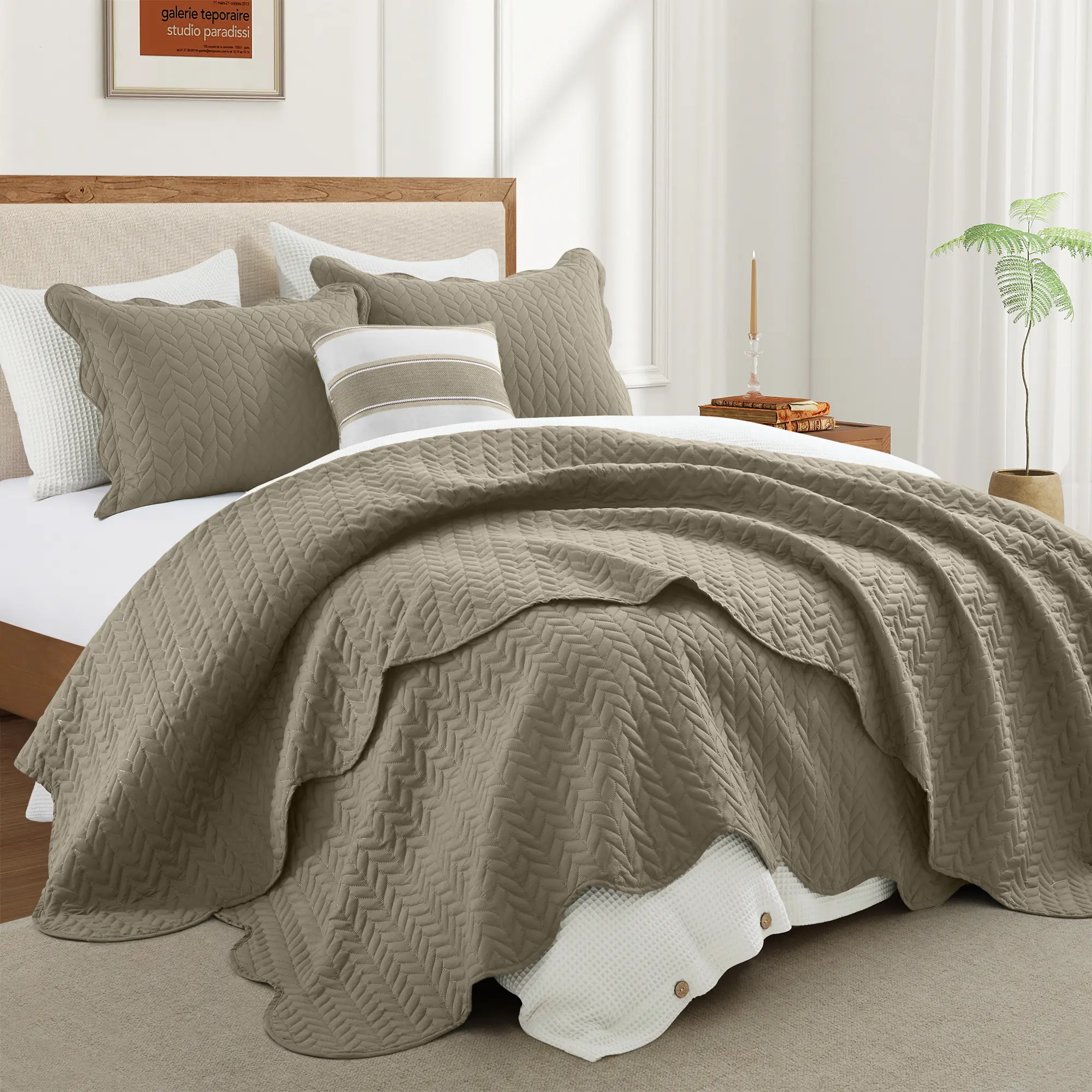 Imperial Homeware Leaf Ultrasonic Embossed Quilted Bedspread Set Lightweight Summer Bedspread with Pillow Shams Twin, Queen, King and California King Sizes Microfiber Bedding Set