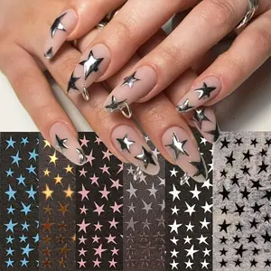 6 Pcs Laser Star Nail Stickers, Glossy Design, Perfect for DIY Nails & Manicures, Single Pack, Ca Prop 65 Compliant