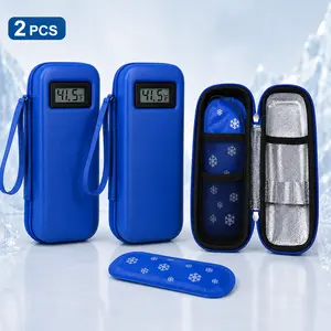 2PCS Insulin Cooler Travel Case with Temperature Display, 2 Reusable Ice Packs & Bonus Diet Poster, Portable Insulin Pen Cooler Bag, TSA Friendly Diabetic Supplies Organizer for Medicine Storage