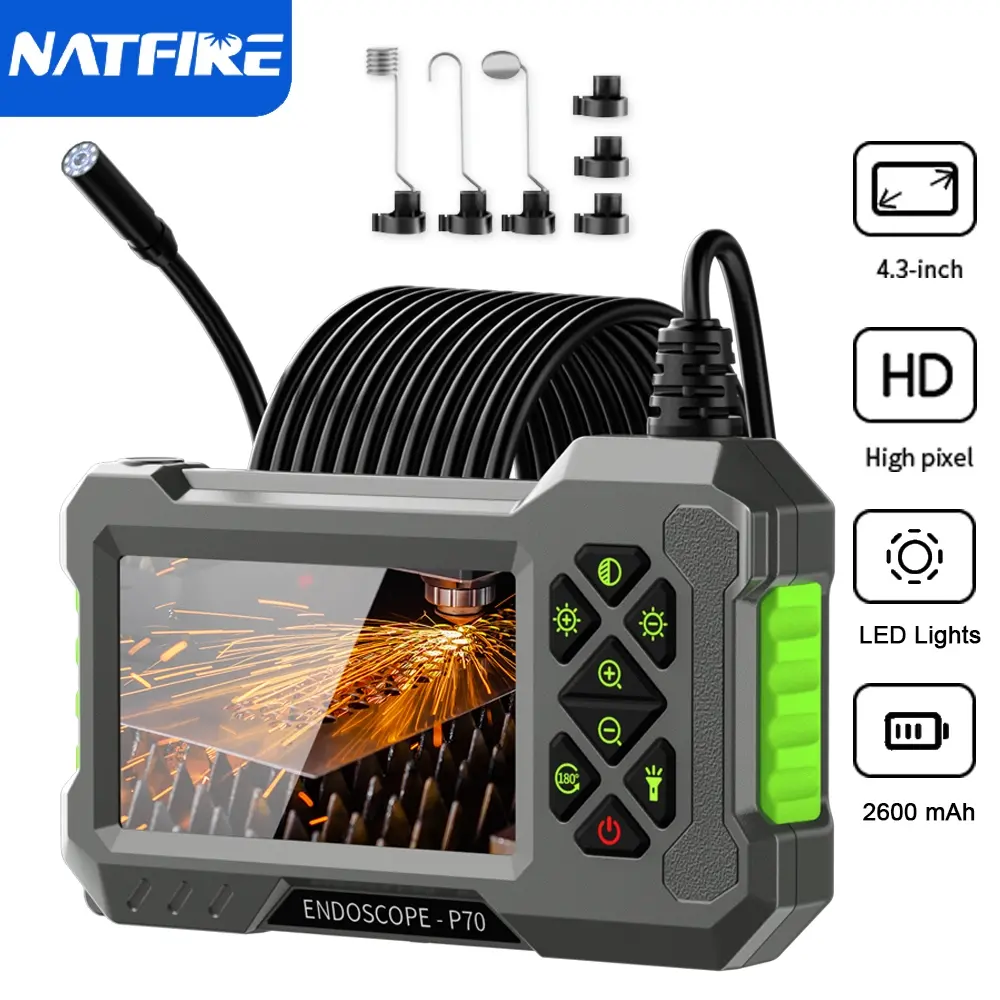 4.3 Inch IPS Screen 1080P HD Industrial Car Endoscope Camera, Ip67 Waterproof with 8 Adjustable LED Lights, 2600mah Type-C Rechargeable Cable, Automotive Scan Tool, Automotive Repair Tools