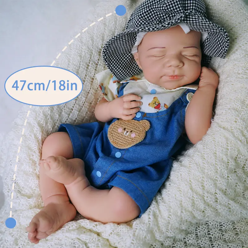 W14 - 18in/47cm  Full Body Silicone Reborn Baby Dolls Set 3 Different Skin Tone Sleeping Lifelike Newborn Doll Real Touch Collectible Art Doll for Collection Photography Prop Gift