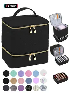 Double-Layer Padding Nail Polish Storage Bag, Portable Manicure Decor Organizer, Zipper Cosmetic Bag, Multi-Functional Makeup Container