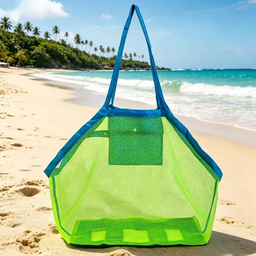 Foldable children's beach bag, toy storage bag, sand digging tool and miscellaneous items quick storage mesh bag, extra large mesh bag