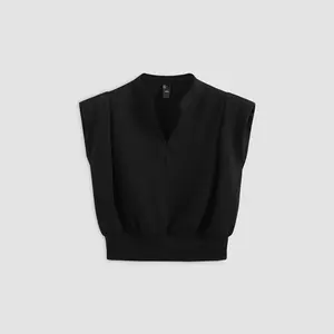 Cider [8 colors, size 0-10] V-neck Solid Pleated Crop Top