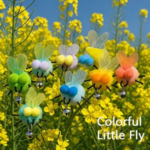 Colorful Little Fly Cat Toy - Interactive Plush Cat Teaser with Bell - Colorful Insect Design Cat Wand Refill - Engaging Kitten Play Toy for Hunting & Chasing - Pet Enrichment Supplies