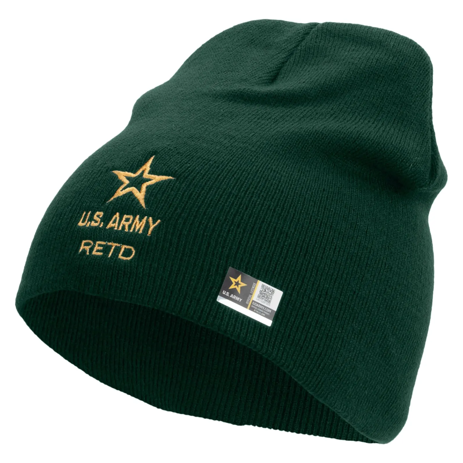 Star US Army Retired Military Embroidered 8 Inch Knitted Short Beanie