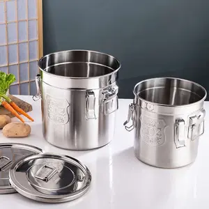 CNCEST Kitchen Airtight Canister 304 Stainless Steel 6L/12L/21L/33L Grain Bin Rustproof Commercial Grade Cereal Container Milk Storage Canister Flour Container Cookhouse Storage Bucket for Kitchen/Pantry Stainless Steel Airtight Kitchen Canisters