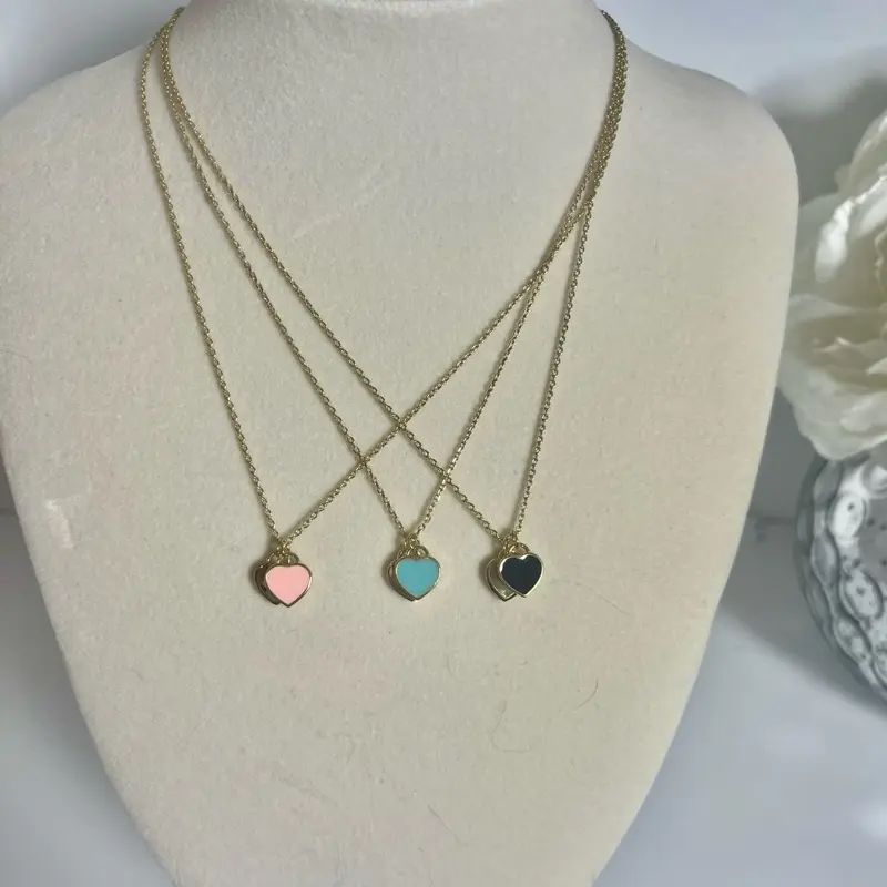 Double hearts necklace-gold tone