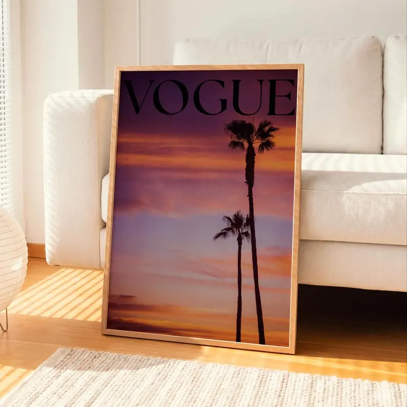Vogue Sunset Palm Trees Poster Fashion Magazine Wall Art Cool Girl Home Decor Trendy Girl Housewarming Gift