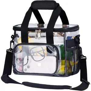 Clear lunch bag 10can with adjustment shouder strap for womenmen reusable clear lunch boxclear tote bag stadium approved for workschoolpicnicsecurity checkmedium