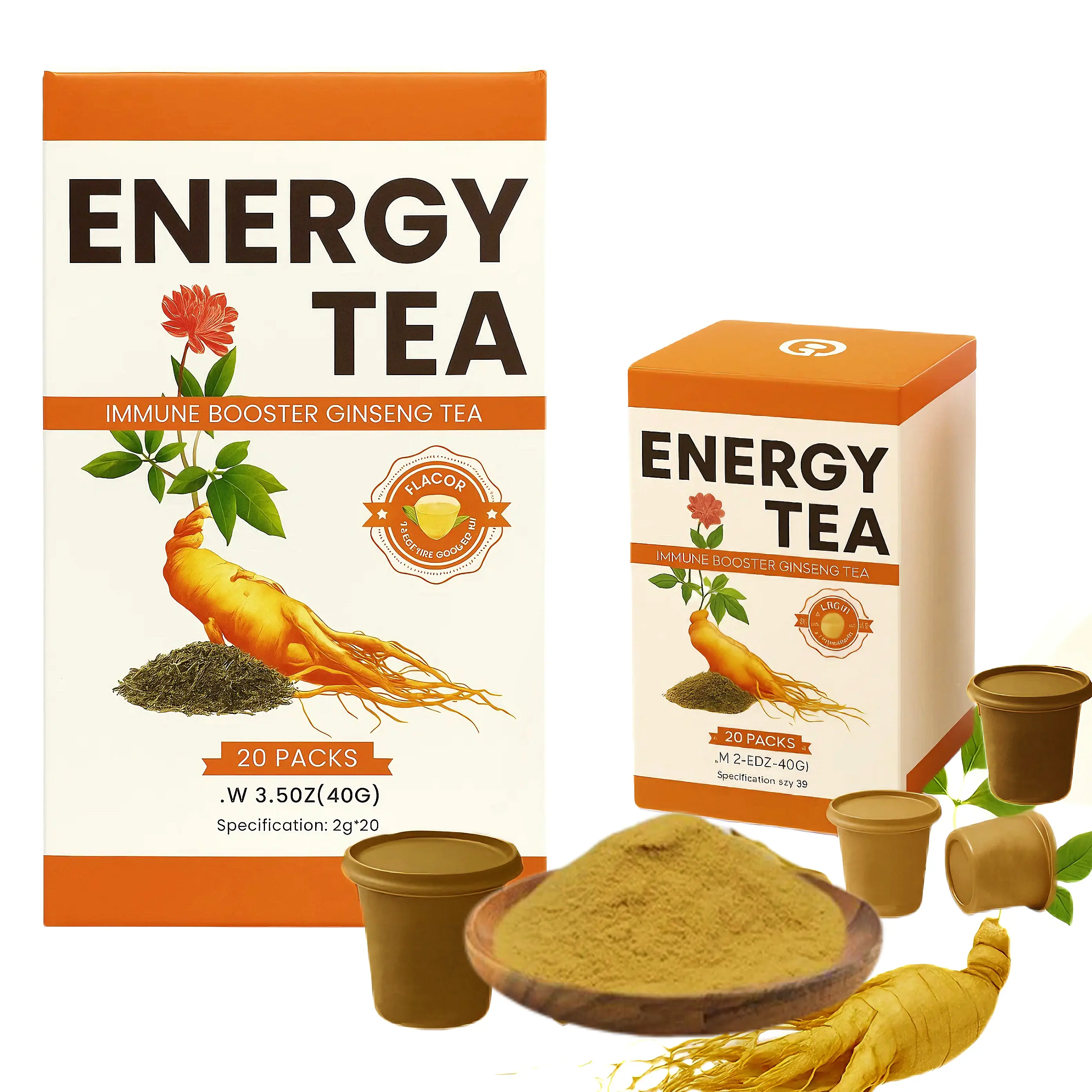 Organic Caffeine-Free Instant Herbal Tea - Freeze-Dried, Ginseng, Turmeric, Ginger, No Sugar, Non-GMO Beverage for Fitness & Immune Support, Vegan Dietary Supplement for Adults