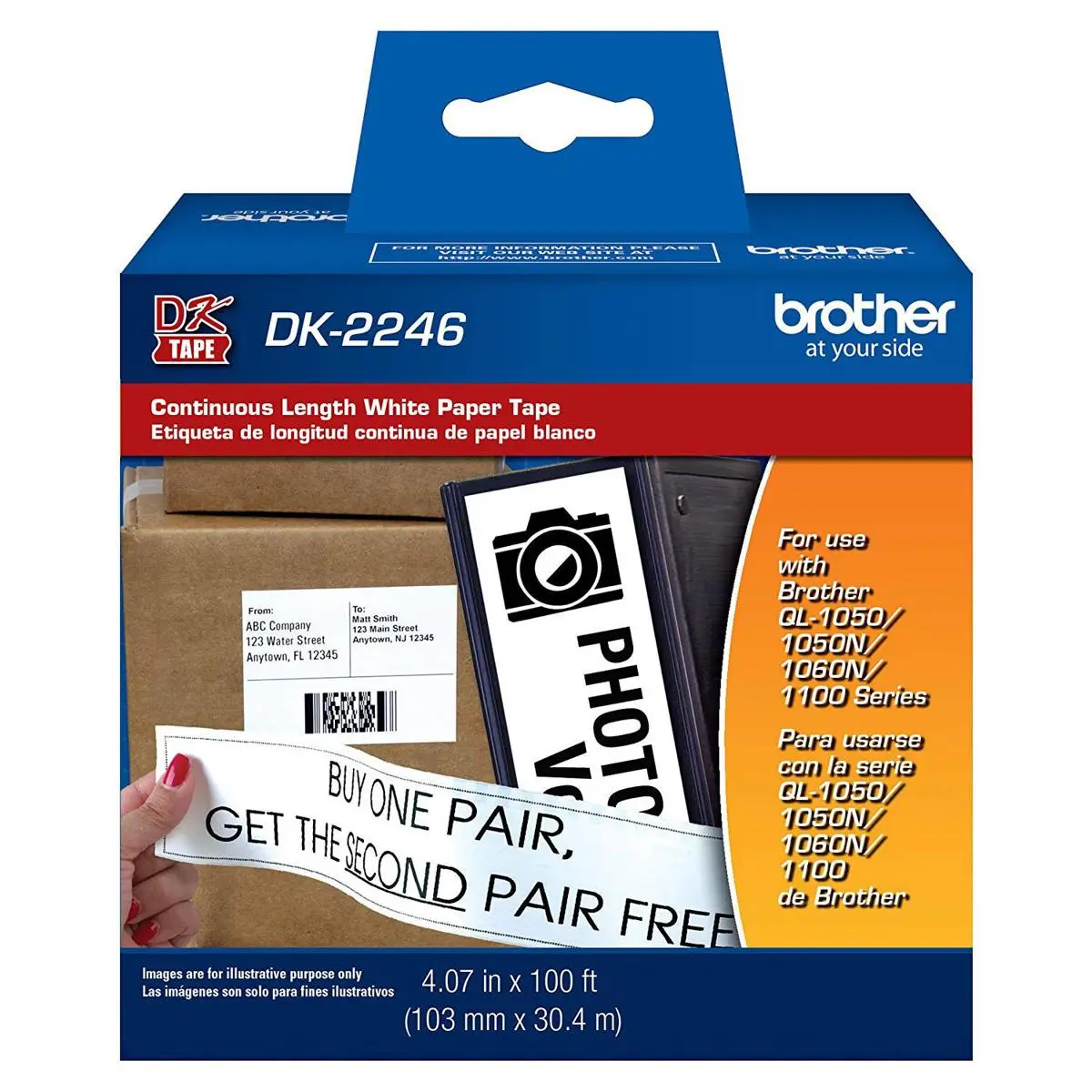 Brother DK2246 4.07"x100' Black on White Continuous Length Paper Tape Roll