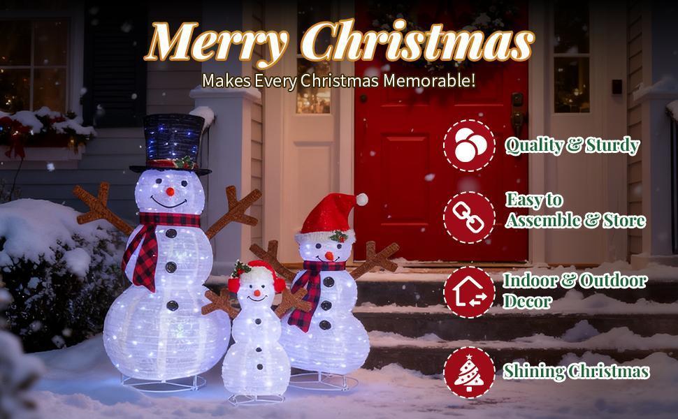 Ubesgoo 3 Lighted Snowman Family Christmas Yard Decorations 4FT 3FT 2FT Pre-lit Pull Up Snowman with 270 White LEDs for Xmas Outdoor Holiday Indoor Decor Lighted Holiday Displays