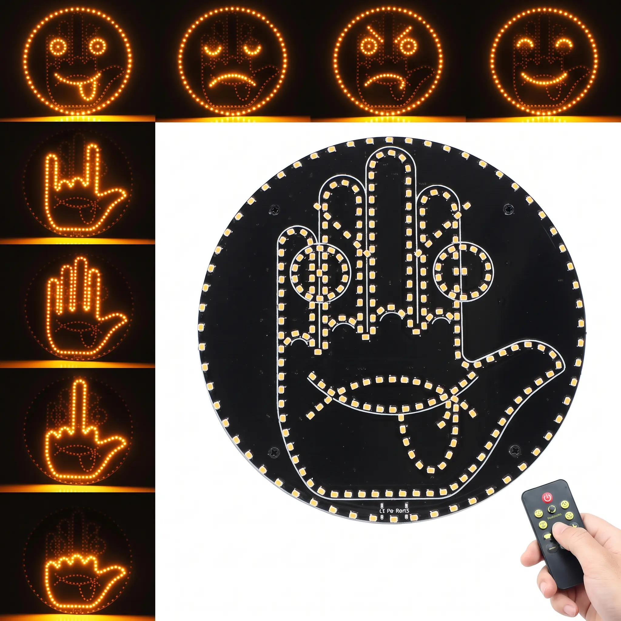 LED Car Gesture Light with 8 Gestures Emojis - Wireless Remote, Peel and Stick Easy Install, Bright LEDs, Anti-Tailgate Safety, Road Rage Relief, Mood Expression, Car Decoration Interior, Ideal Driver Gift Auto Accessory