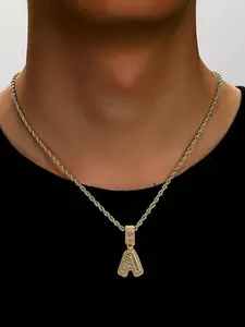 Fashion 26 Letter Pendant Braided Necklace, A-Z Letter Pendant, Crystal Zircon, Unique Gift for Dad, Casual All-Season Jewelry