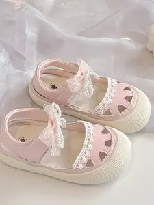 Girls' Lace Pearl Bow Sandals, Soft Sole Anti-Slip Princess Shoes, Soft Soled Shoes, Summer Daily Wear, Toddler Walking Shoes, Comfortable and Stylish, Kids Shoes