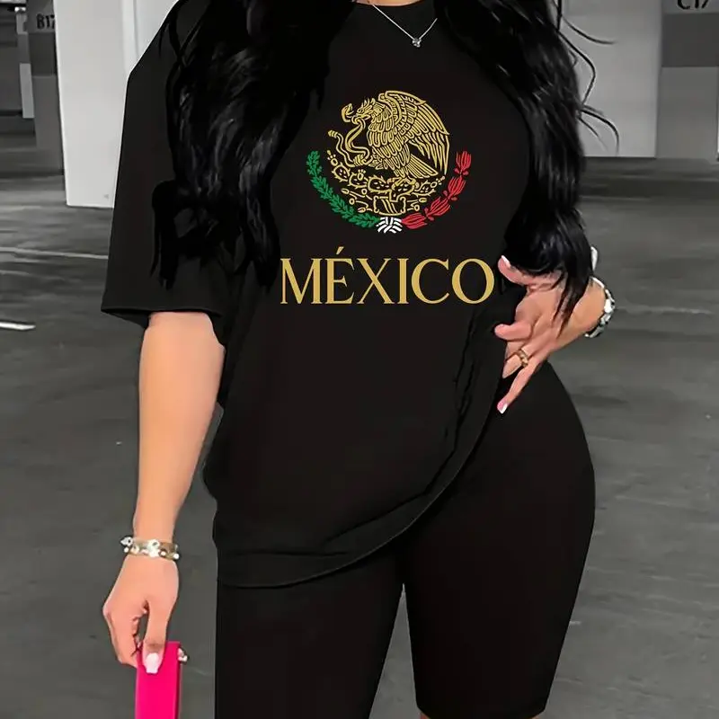 Soft & Comfy T shirt America Cup Mexico Print Casual  Short Sleeve Crew Neck T-shirt, Women's Clothing 0705D 818