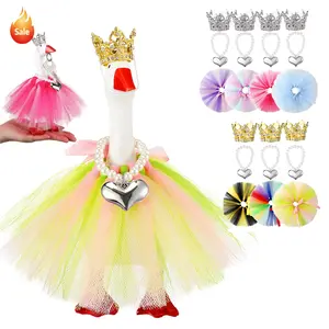 7 Set Mini Desk Goose Outfits With Accessories Rhinestone Tiara Crown,Necklace,Tutu Dress,7 Inch Magnetic Goose Key Holder Princess Outfit Costumes For Duck Statue Desk Key Holder