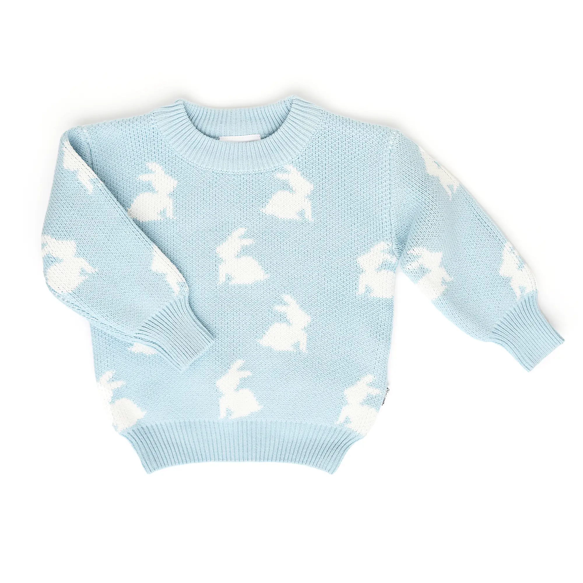 Blue Bunny Sweater Knit White Bunny Easter sweater by Gigi and Max Knitwear Soft Oversized