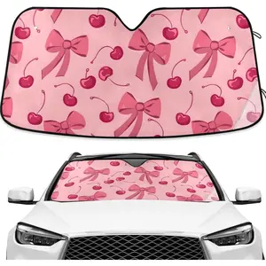 Bow Cherry Pink Windshield Sun Shade Blocks UV Rays Sun Visor Protector Sunshade Accordion Folding Sun Reflector Auto for   SUV to Keep Your  Cool