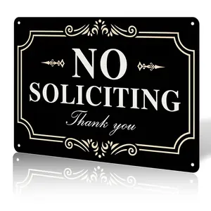 8x12 Inch Aluminum No Soliciting Thank You Sign - Elegant Black Gold Decor for Home Office # ElegantDoorSign # NoSoliciting # HomeDecor